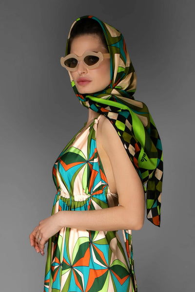 Abstract Green Silk Scarf