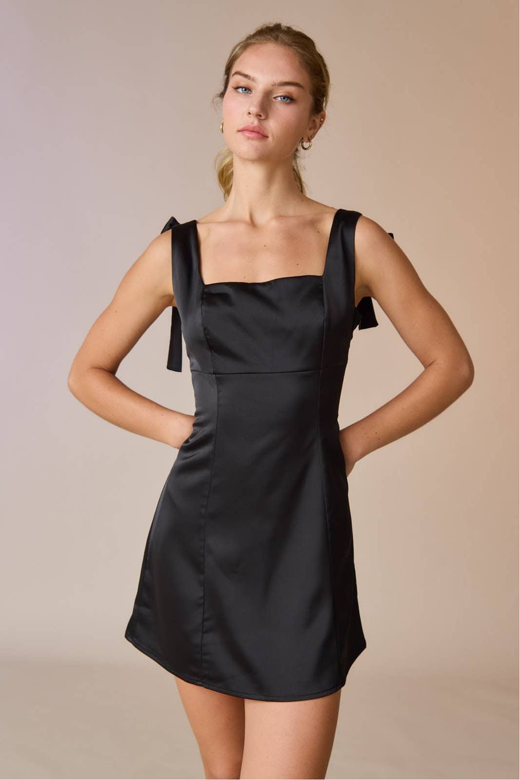 Satin Tie Shoulder Mini Dress