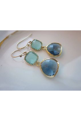 Aqua Blue Earrings Sapphire Gold