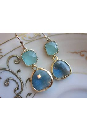 Aqua Blue Earrings Sapphire Gold