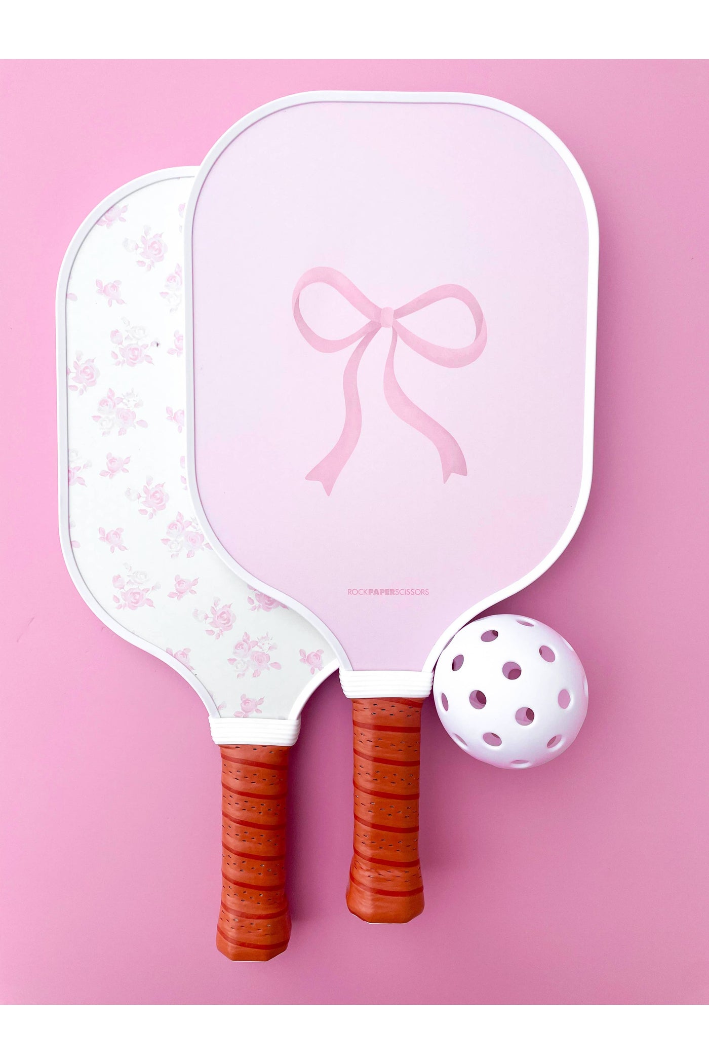 Rock Paper Scissors - Coquette Pink Bow Floral Pickleball Paddle