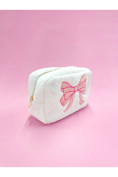 Pink Bow Teddy Cosmetic Bag