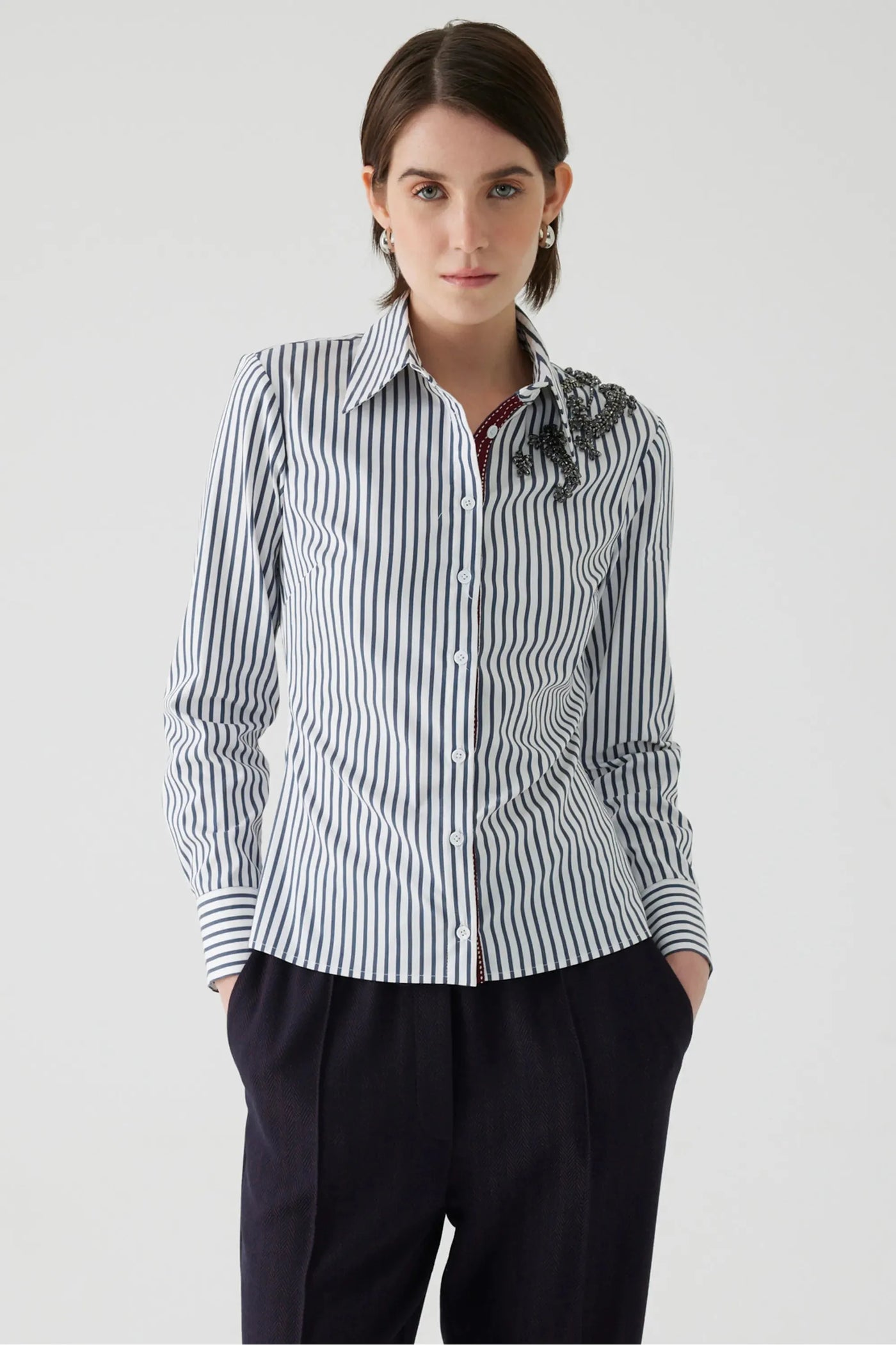 Albina Stripe Shirt with Embellishment