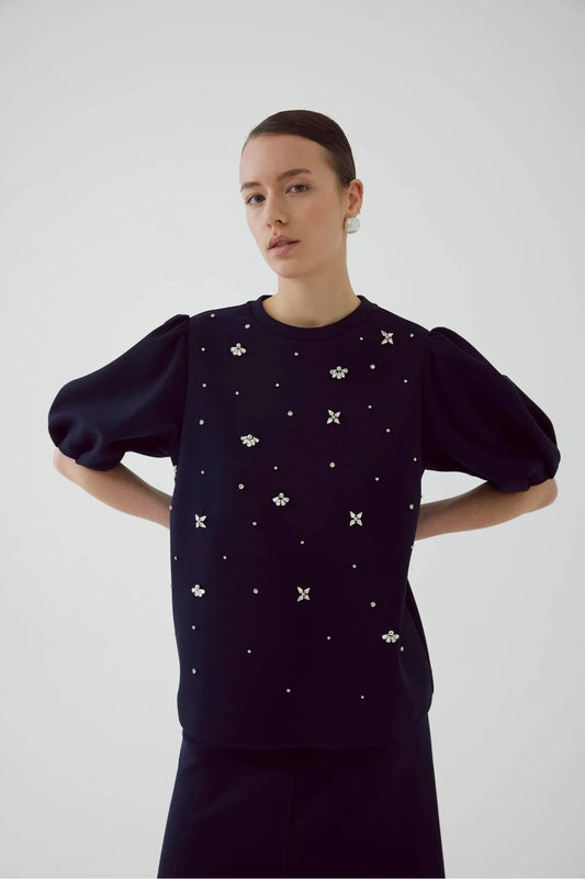 Aderyn Short Sleeve Embellished Sweatshirt