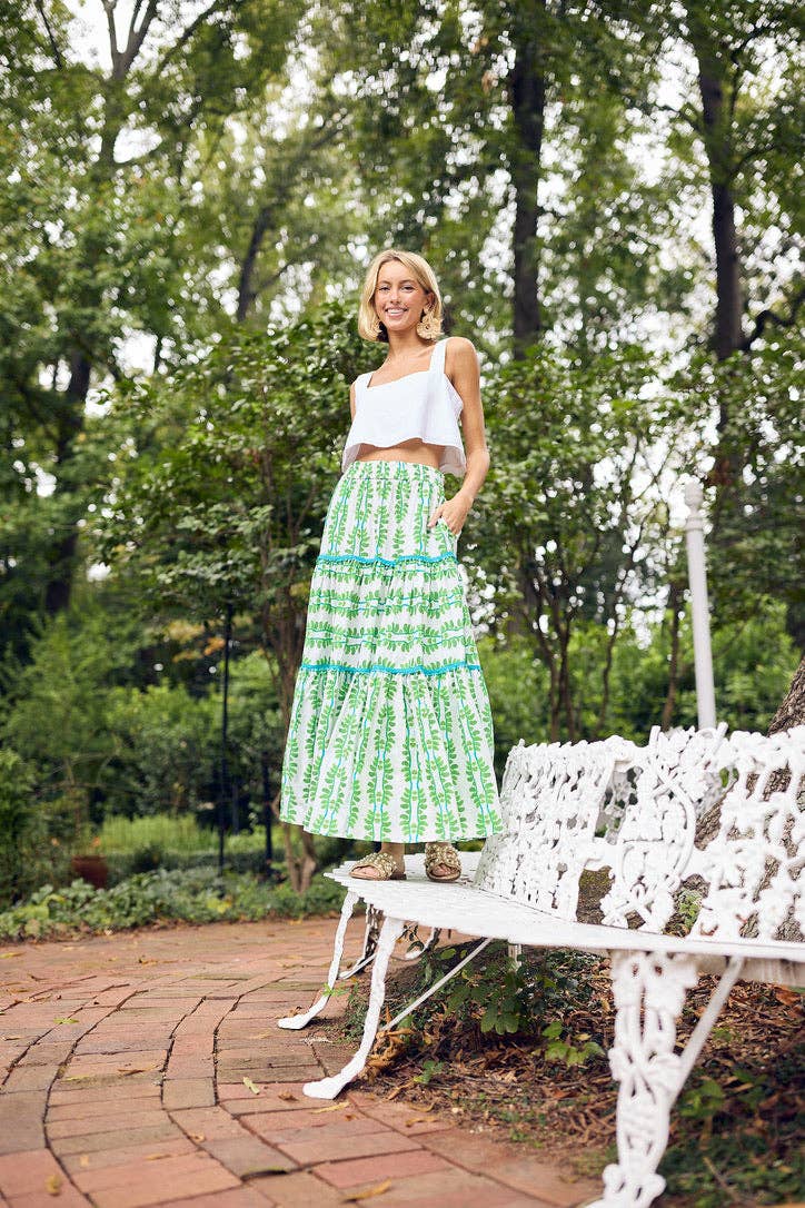 Brooks Avenue - Triple Tiered Maxi Skirt - Palm Leaf