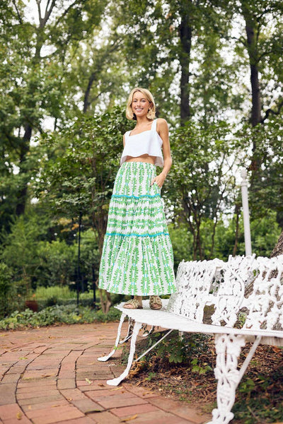 Brooks Avenue - Triple Tiered Maxi Skirt - Palm Leaf