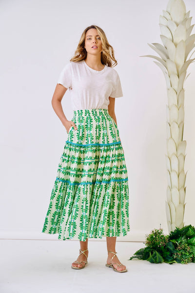 Brooks Avenue - Triple Tiered Maxi Skirt - Palm Leaf