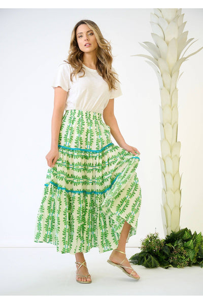 Brooks Avenue - Triple Tiered Maxi Skirt - Palm Leaf