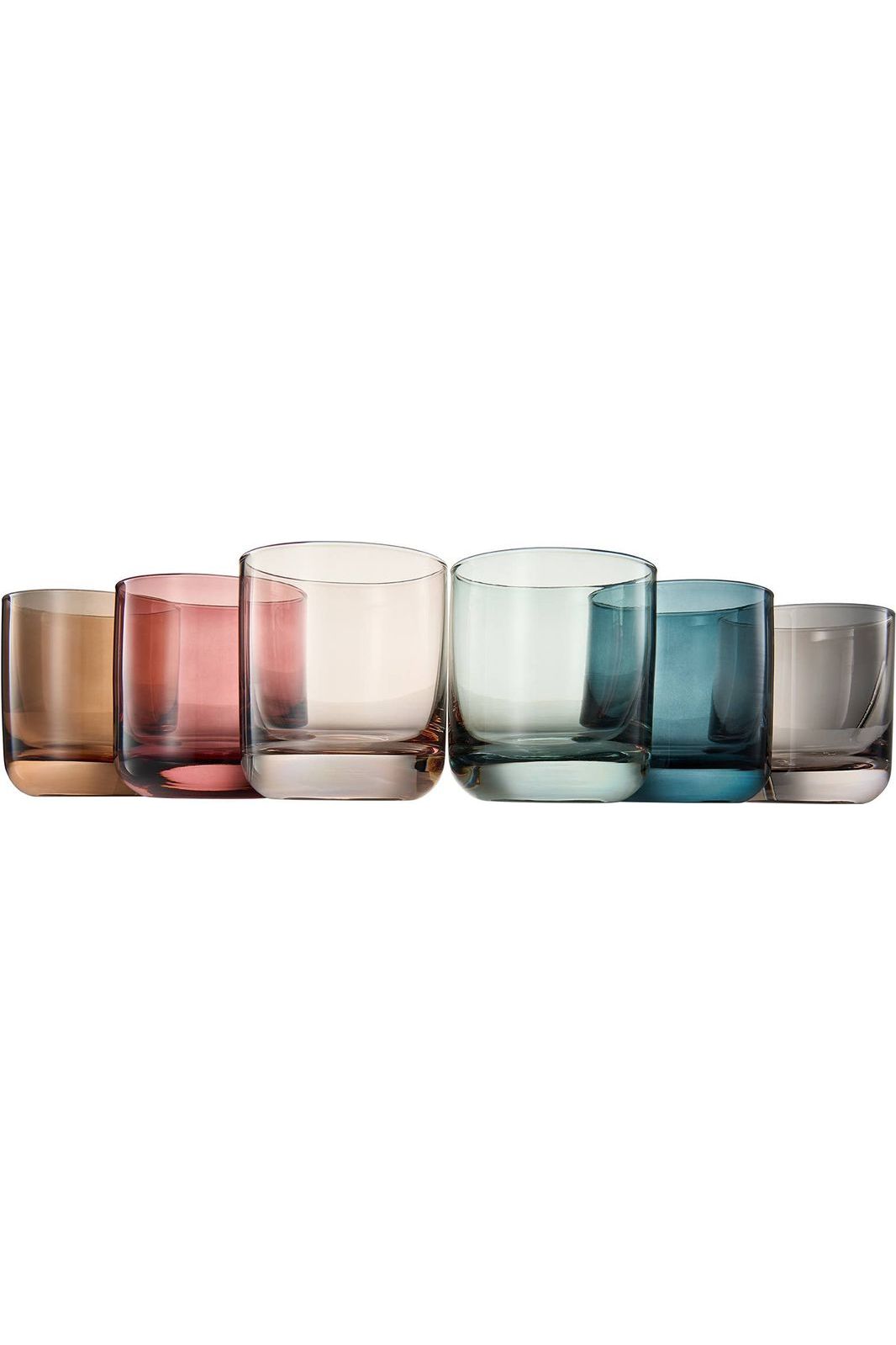 Muted Color Old-Fashioned Drinking Glasses S/6