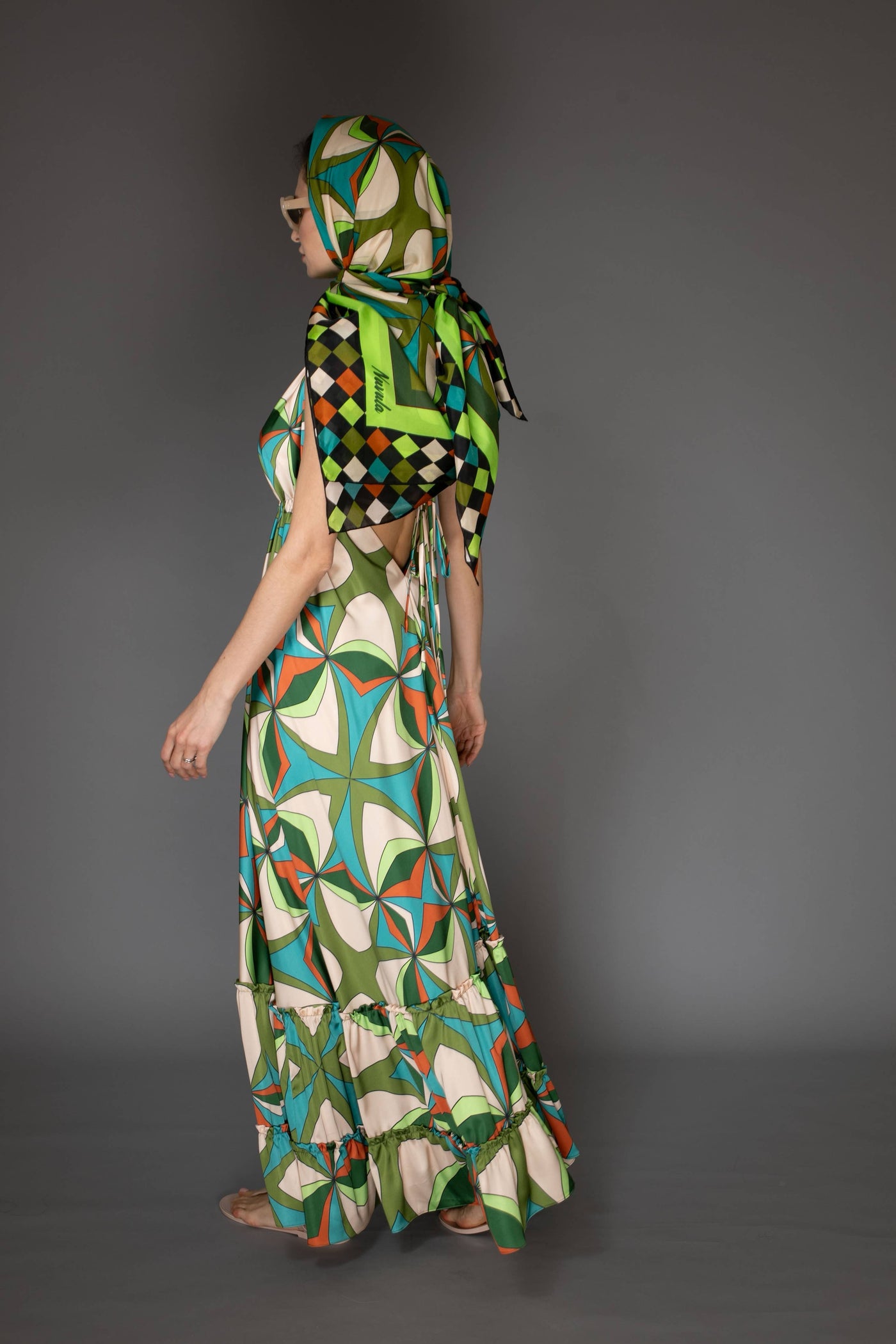 Abstract Green Silk Scarf