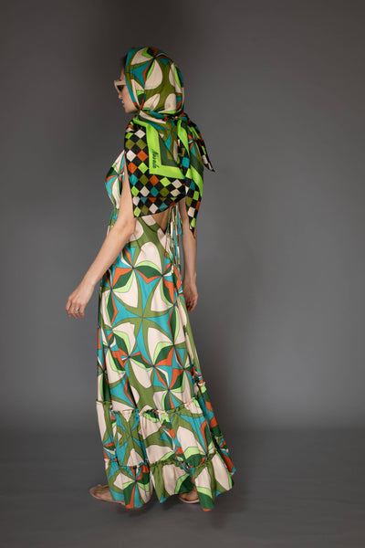 Abstract Green Silk Scarf