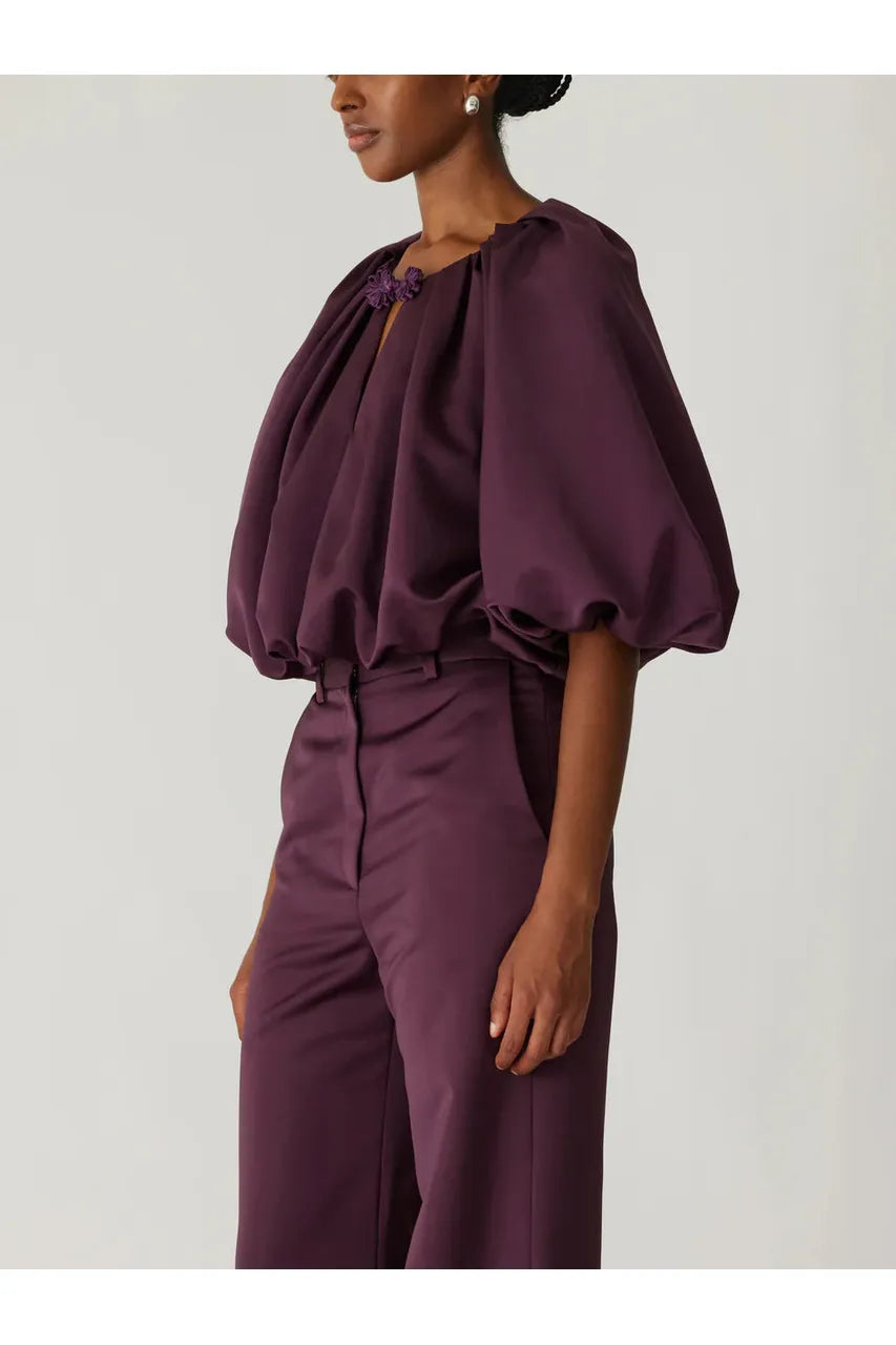 Sateen Bubble Top-Plum