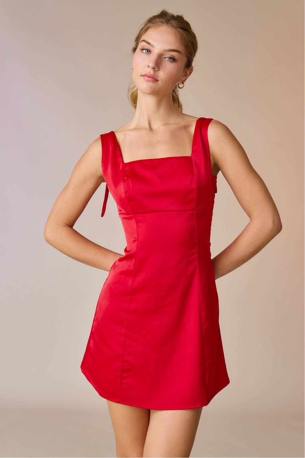 Satin Tie Shoulder Mini Dress