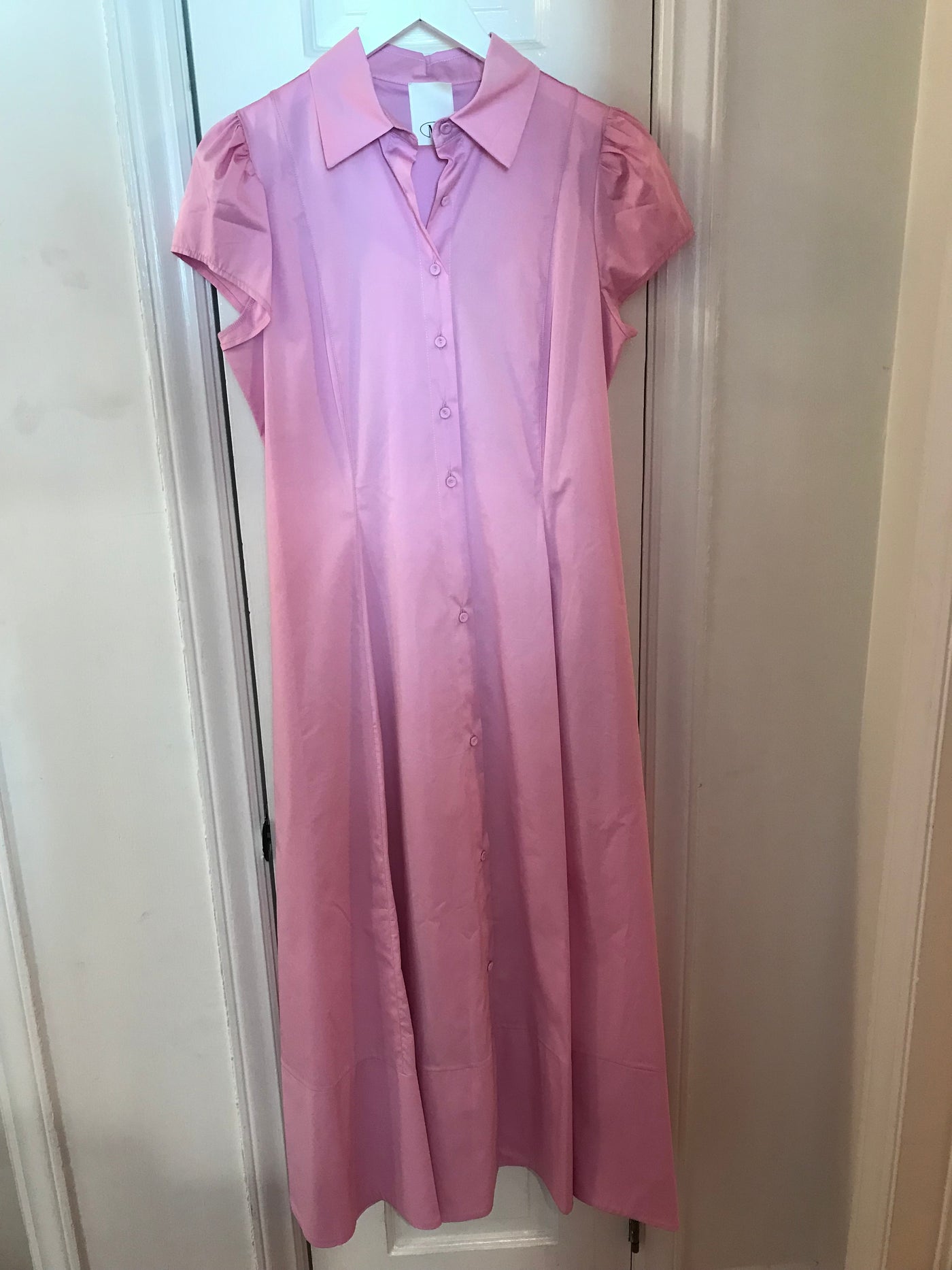 Solid Pink Long Shirt Dress