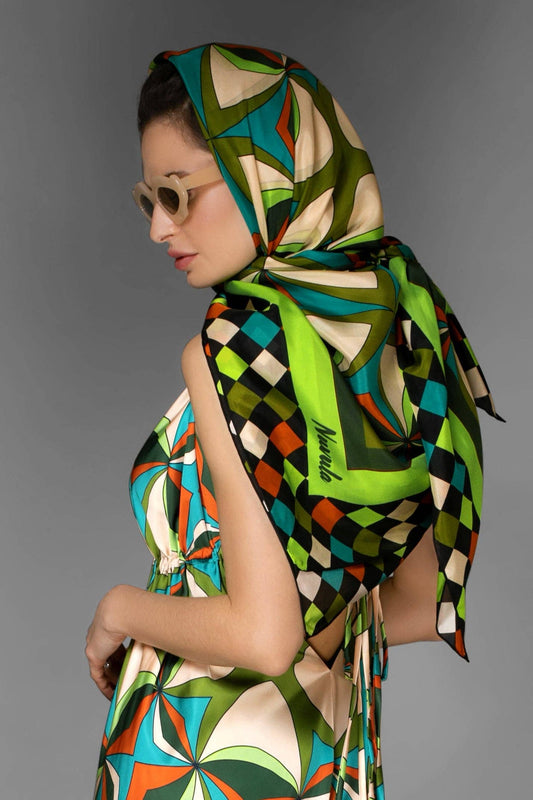 Abstract Green Silk Scarf