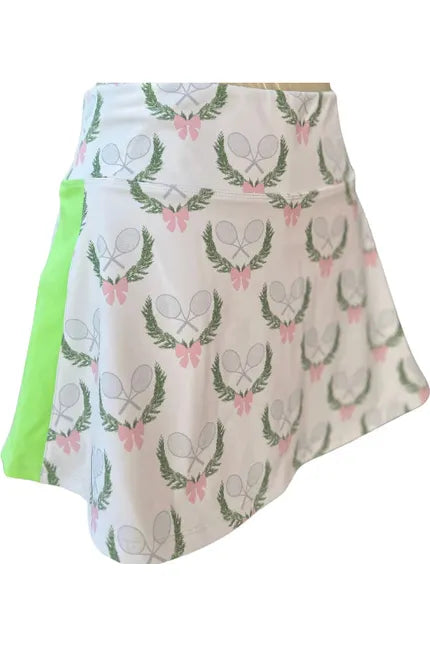 Runway Raquet and Bow Print Tennis Skirt