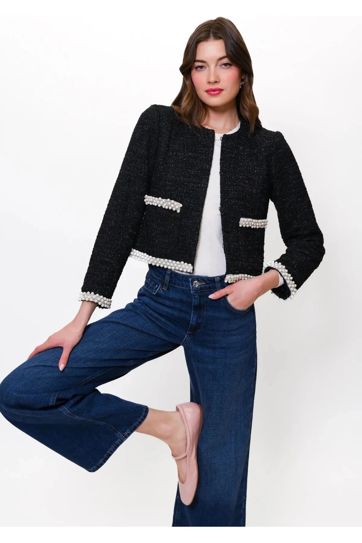 Leva Pearl Trim Boucle Jacket