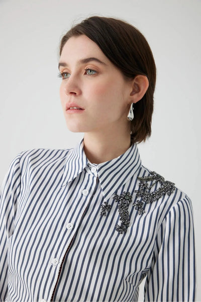 Albina Stripe Shirt with Embellishment