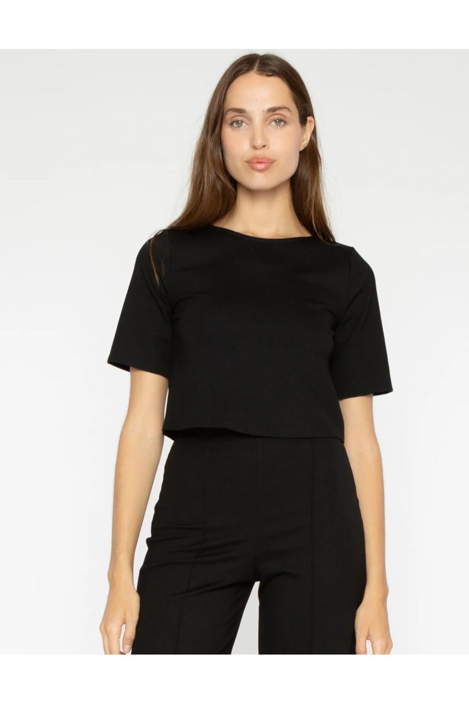 Black Ponte Short Sleeve Top