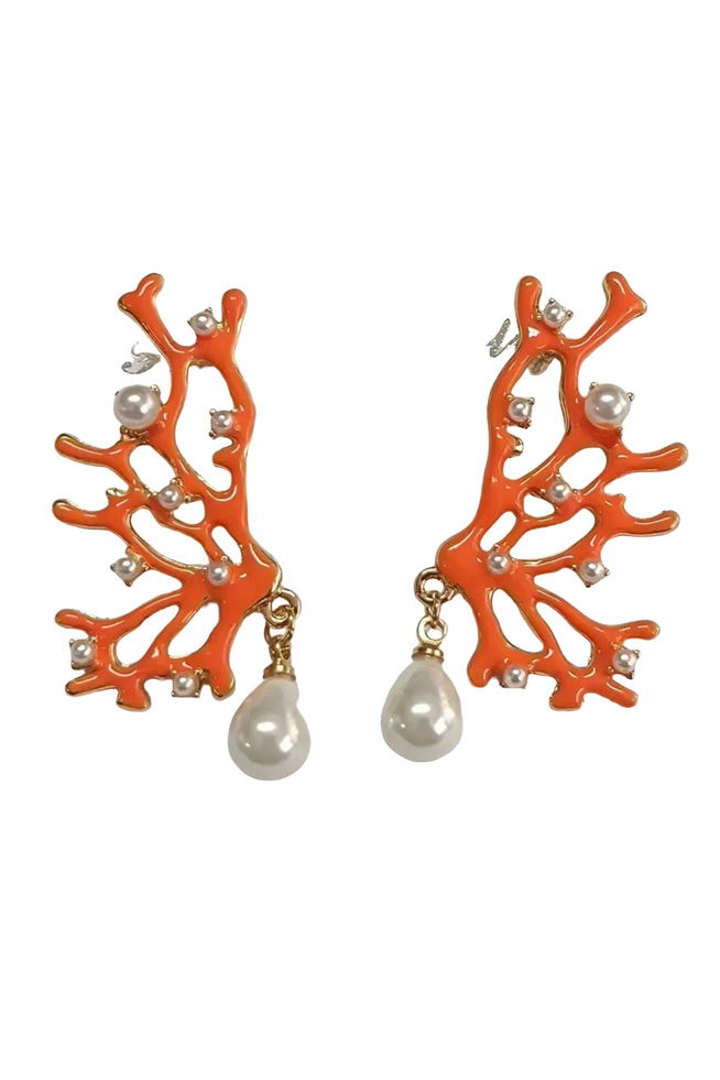 Coral and Pearl Earrings