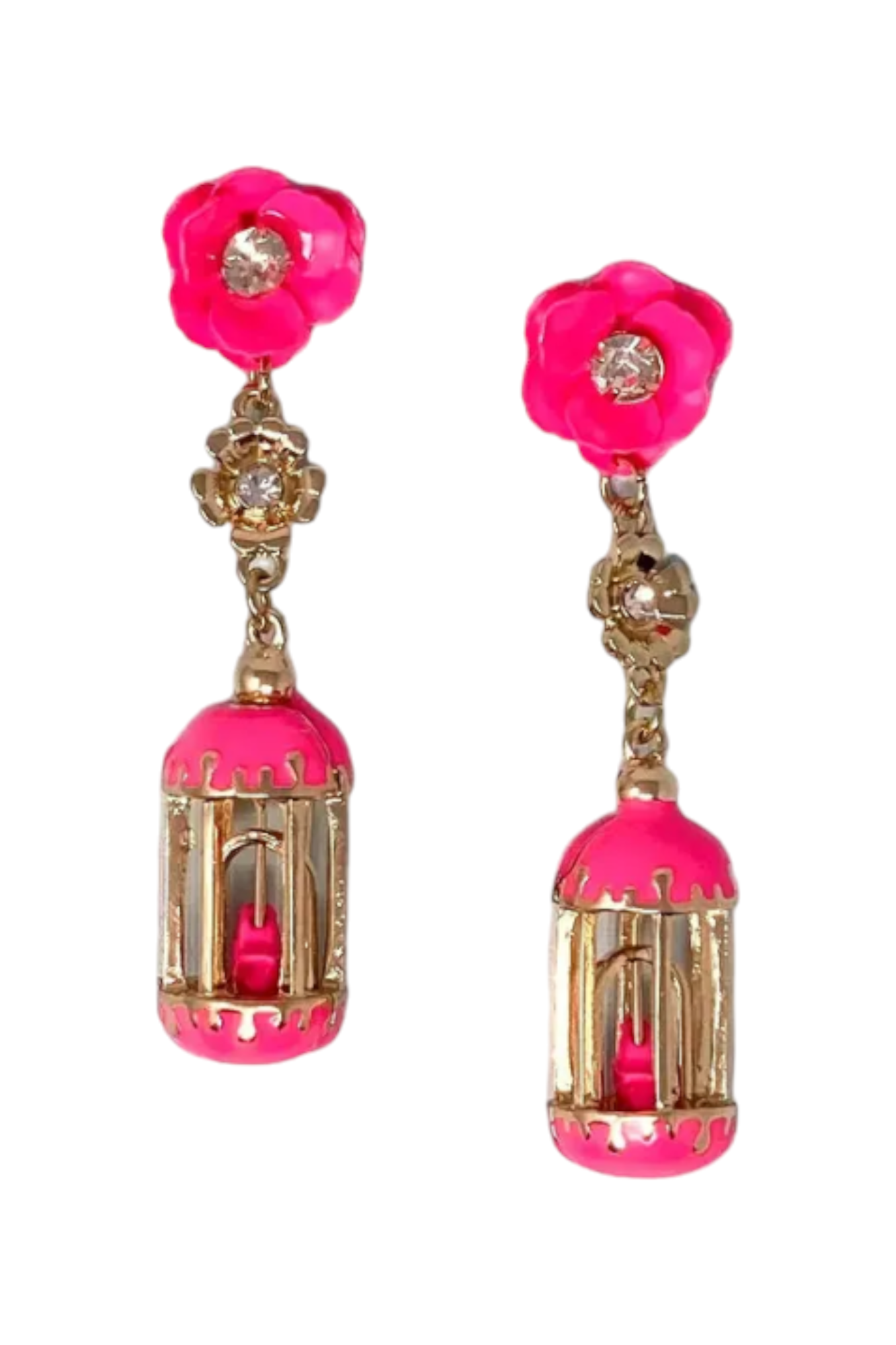 Birdcage Earrings: Hot Pink