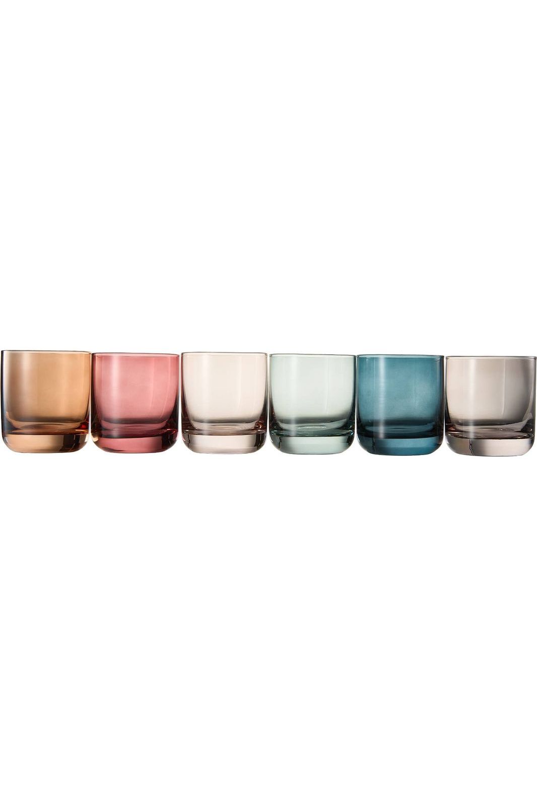 Muted Color Old-Fashioned Drinking Glasses S/6