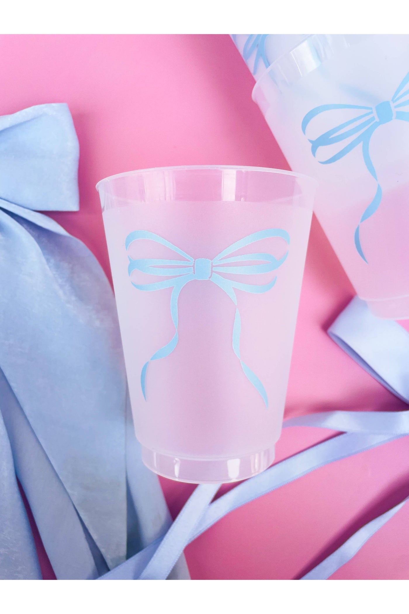 Blue Bow Frosted Cups-S/6